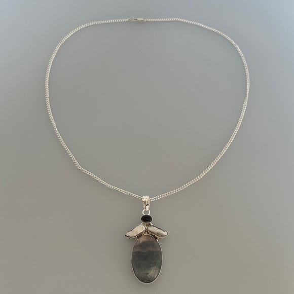925 sterling Silver JADE freshwater pearls amethyst Necklace
